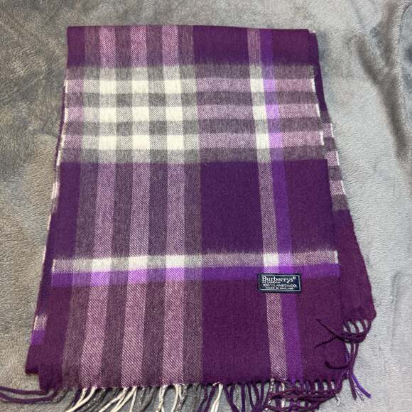 Burberry Purple Check Cashmere Scarf - Picture 1 of 3